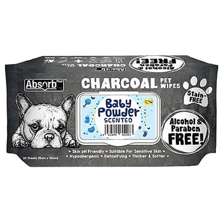 ผ้าเช็ดทำความสะอาดสัตว์เลี้ยง ABSORB PLUS CHARCOAL BABY POWDER 80 แผ่น_0