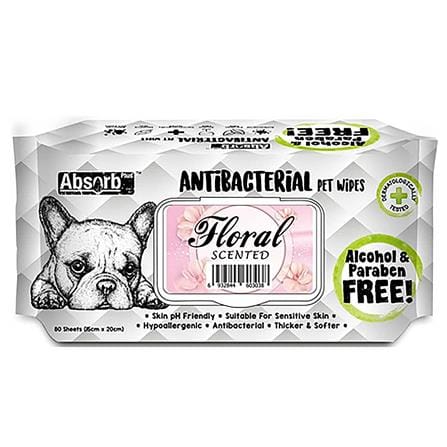 ผ้าเช็ดทำความสะอาดสัตว์เลี้ยง ABSORB PLUS ANTI BAC FLORAL 80 แผ่น