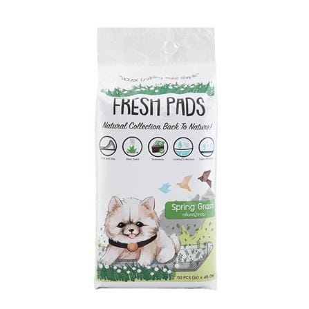 แผ่นรองฉี่สุนัข FRESH PAD กลิ่นหญ้าฤดูใบไม้ผลิ SIZE M 50 แผ่น_0