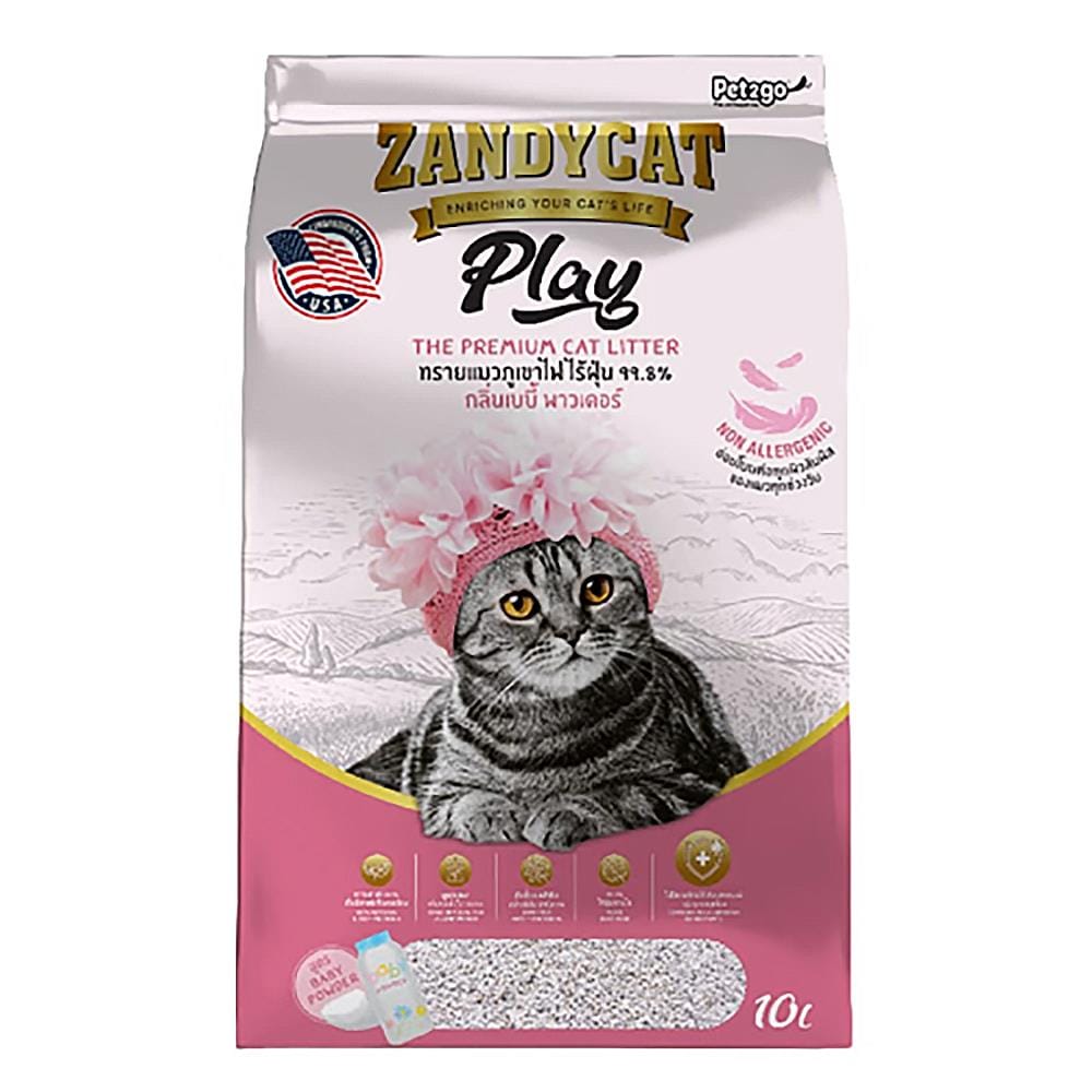 ทรายแมวภูเขาไฟ ZANDYCAT สูตรอ่อนโยนกลิ่นแป้งเด็ก 10 ลิตร
