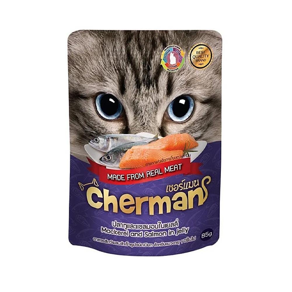 อาหารเปียกแมว CHERMAN MACKEREL SALMON IN JELLY 85 ก.