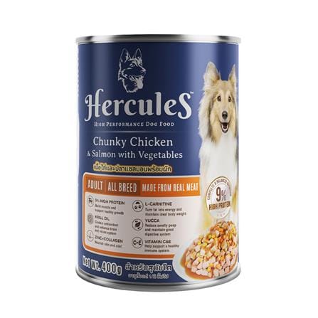 อาหารเปียกสุนัข HERCULES CHUNKY CHICKEN SALMON WITH VEGETABLES IN GRAVY 400 ก._0