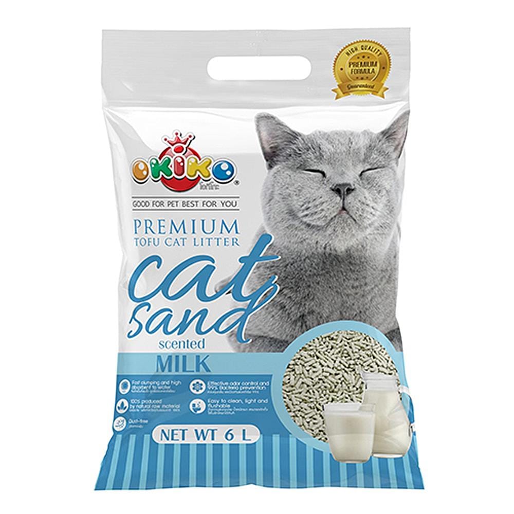ทรายแมวเต้าหู้ OKIKO TOFU CAT LITTER กลิ่นนม 6 ลิตร