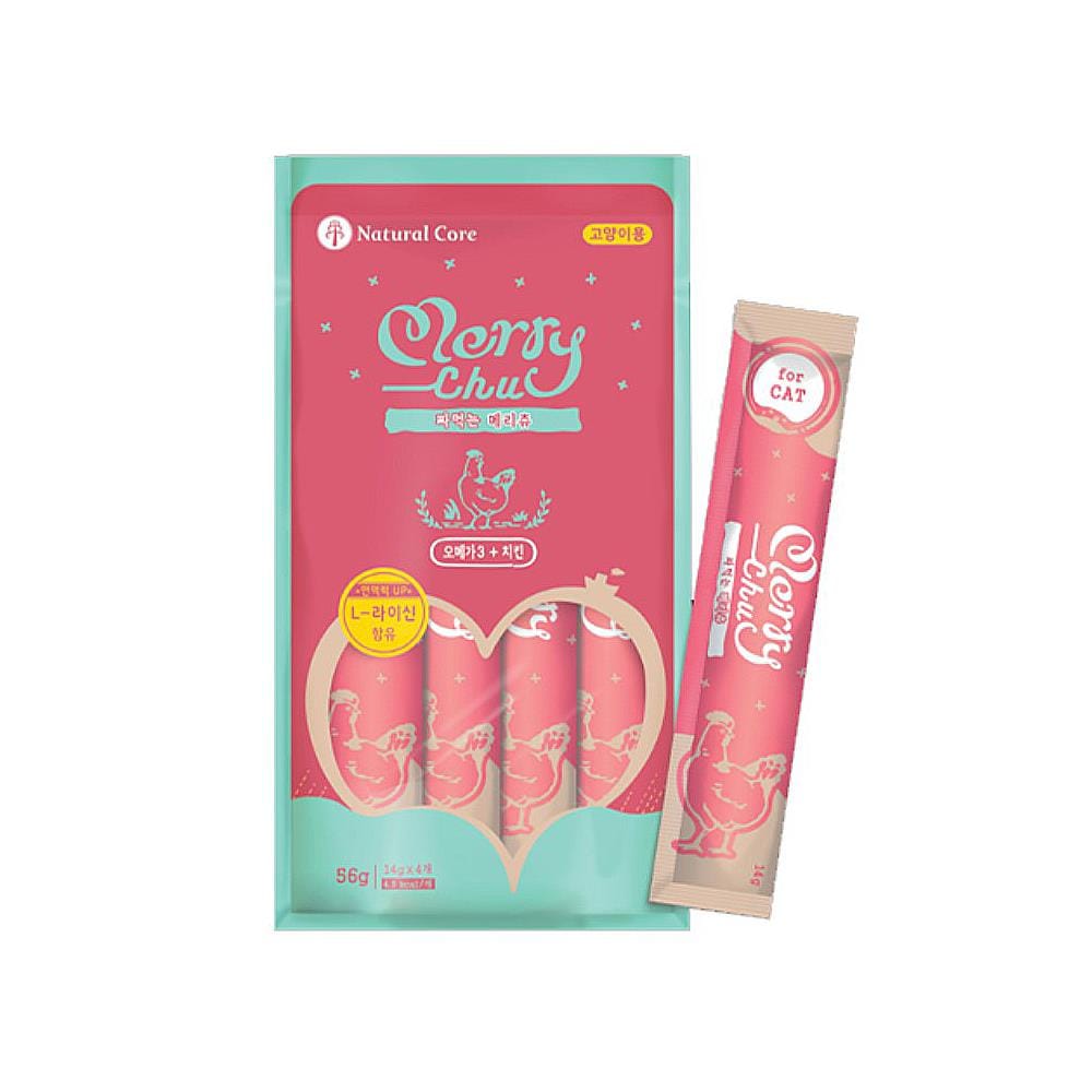 ขนมแมวเลีย NATURAL CORE MERRYCHU CHICKEN & OMEGA OIL 56 ก.