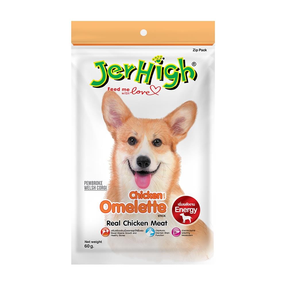 ขนมสุนัข JERHIGH CHICKEN WITH OMELETTE STICK 60 กรัม