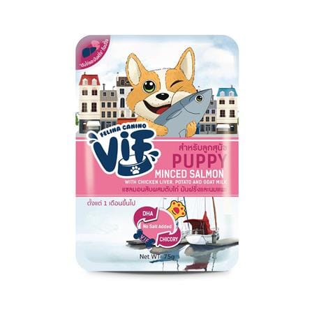 อาหารเปียกสุนัข VIF P4 MINCED SALMON AND GOAT MILK 75 ก.
