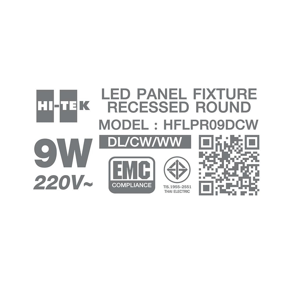 ดาวน์ไลท์ LED HI-TE HFLPR09DCW 5.5 นิ้ว 9 วัตต์ DAYLIGHT/COOL WHITE/WARM WHITE สีขาว