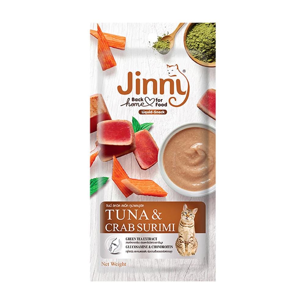 ขนมแมวเลีย JINNY LIQUID SNACK รสทูน่าและปูอัด 14 กรัม (แพ็ก 4 ชิ้น)