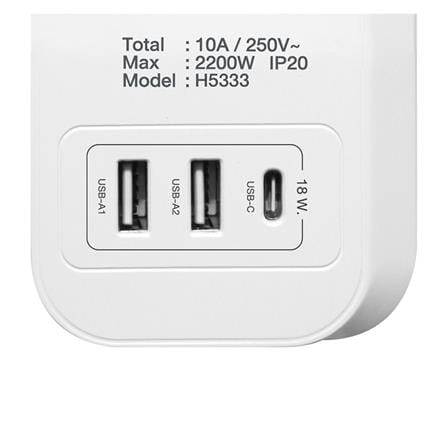 รางปลั๊กไฟ 3 ช่อง 3 สวิตช์ 3 USB ANITECH 3 เมตร สีขาว_2
