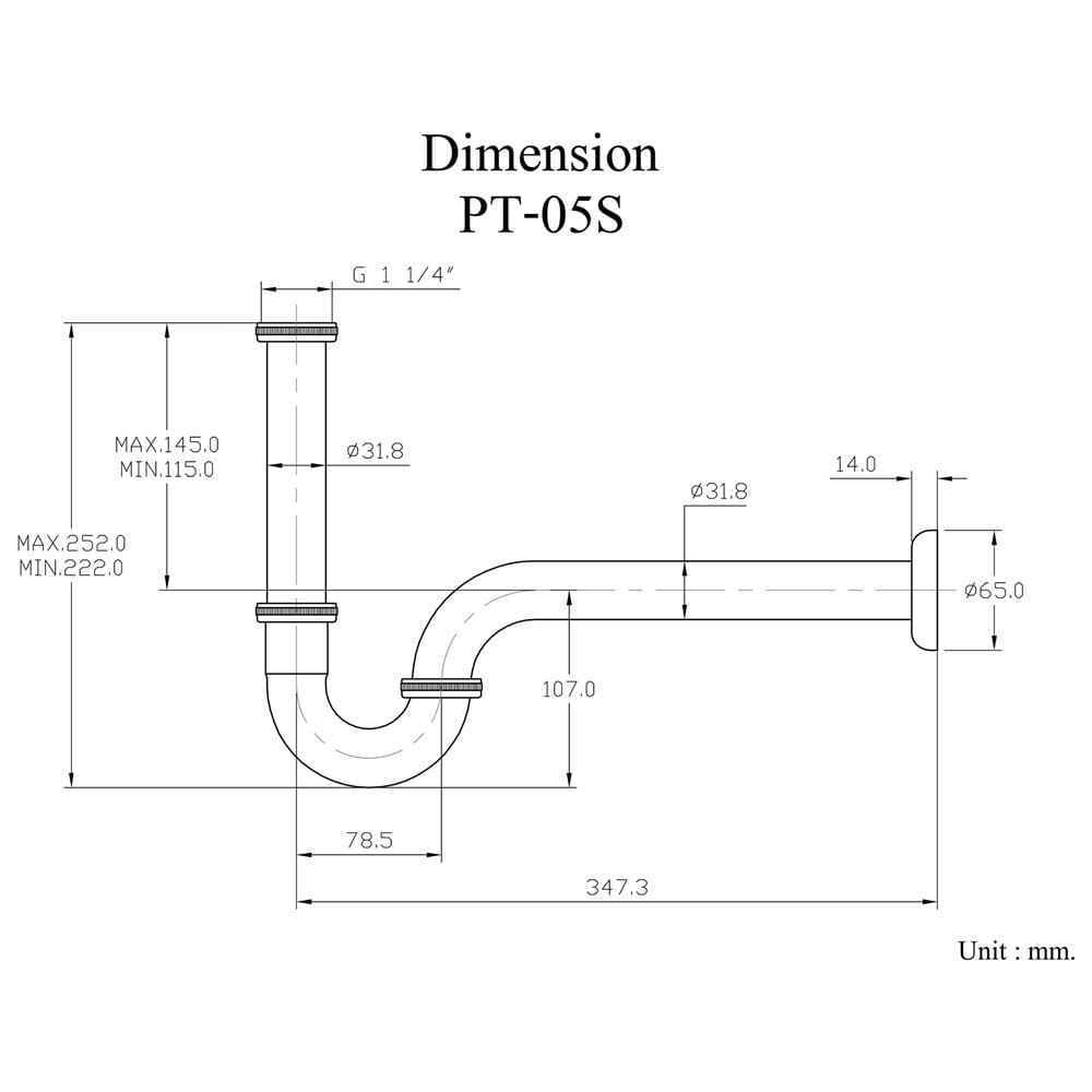ท่อน้ำทิ้งอ่างล้างหน้าพีแทรป HANG PT-05S 35 ซม.
