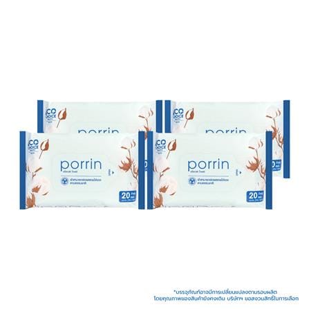 ผ้าเช็ดทำความสะอาดผิว PORRIN ALOE VERA 20 แผ่น แพ็ก 3+1