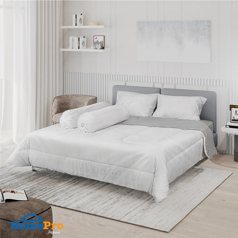 ชุดผ้าปูที่นอน 6 ฟุต 6 ชิ้น HOME LIVING STYLE CROSSING สีขาว/เทา_1