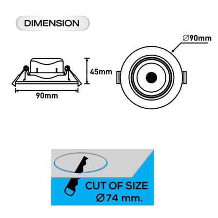ดาวน์ไลท์ LED RACER ADJUST 3.5 นิ้ว 5 วัตต์ WARM WHITE สีดำ_5