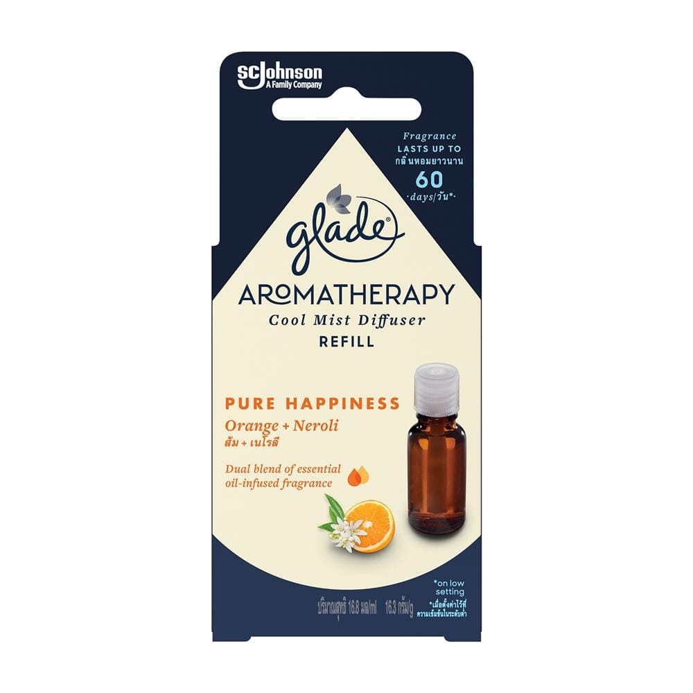 รีฟิลเครื่องพ่นสเปรย์ GLADE AROMATHERAPY COOL MIST DIFFUSER 16.8ml กลิ่นส้มและเนโรลี