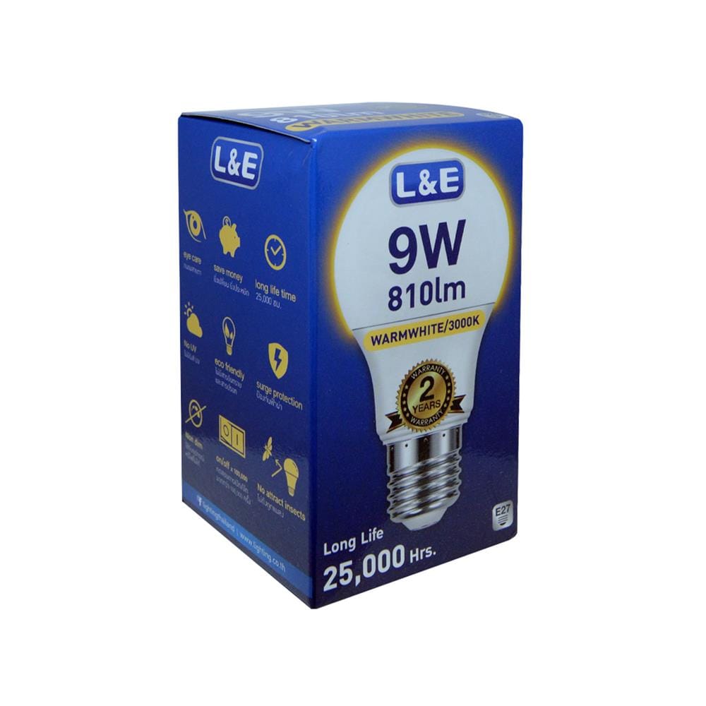 หลอด LED L&E BULB 9 วัตต์ WARM WHITE E27