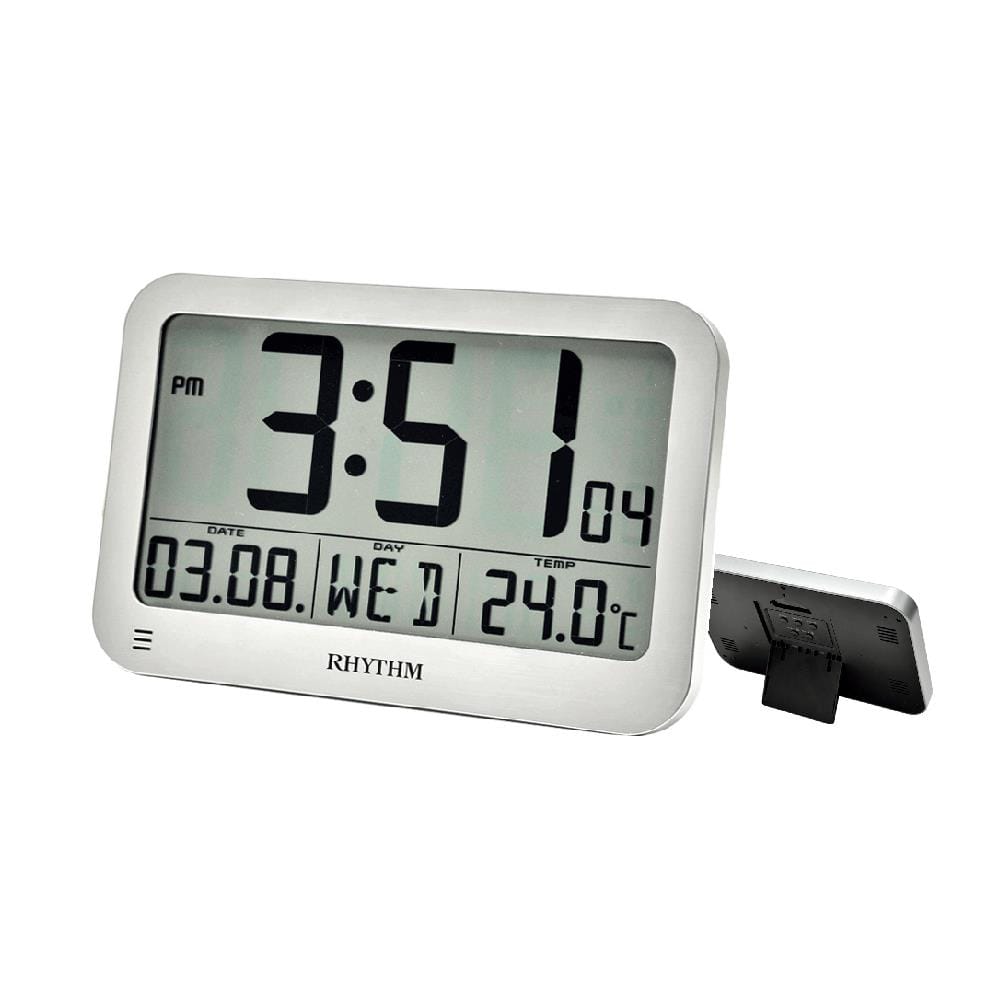 นาฬิกาตั้งโต๊ะดิจิทัล RHYTHM LCT084NR19 8.5X5.5 นิ้ว สีเงิน