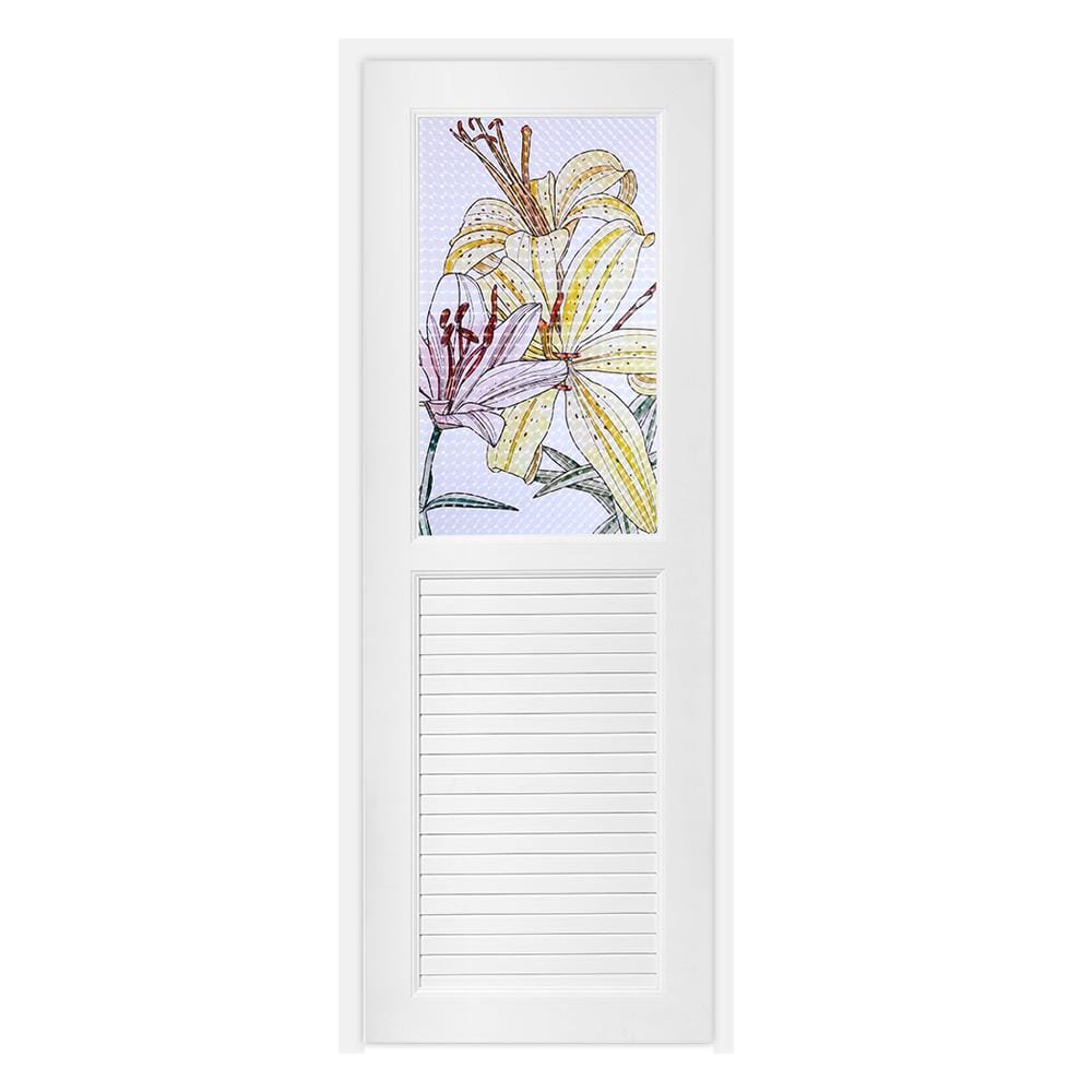 ชุดประตูห้องน้ำ UPVC AZLE ดอกลิลลี่ 70X200 ซม. สีขาว พร้อมวงกบ ไม่เจาะลูกบิด