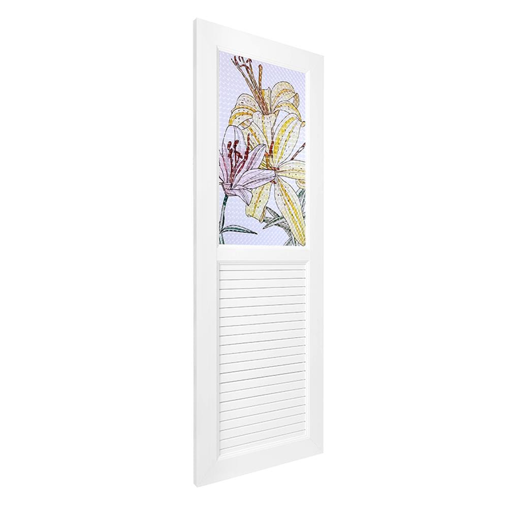 ชุดประตูห้องน้ำ UPVC AZLE ดอกลิลลี่ 70X200 ซม. สีขาว พร้อมวงกบ ไม่เจาะลูกบิด