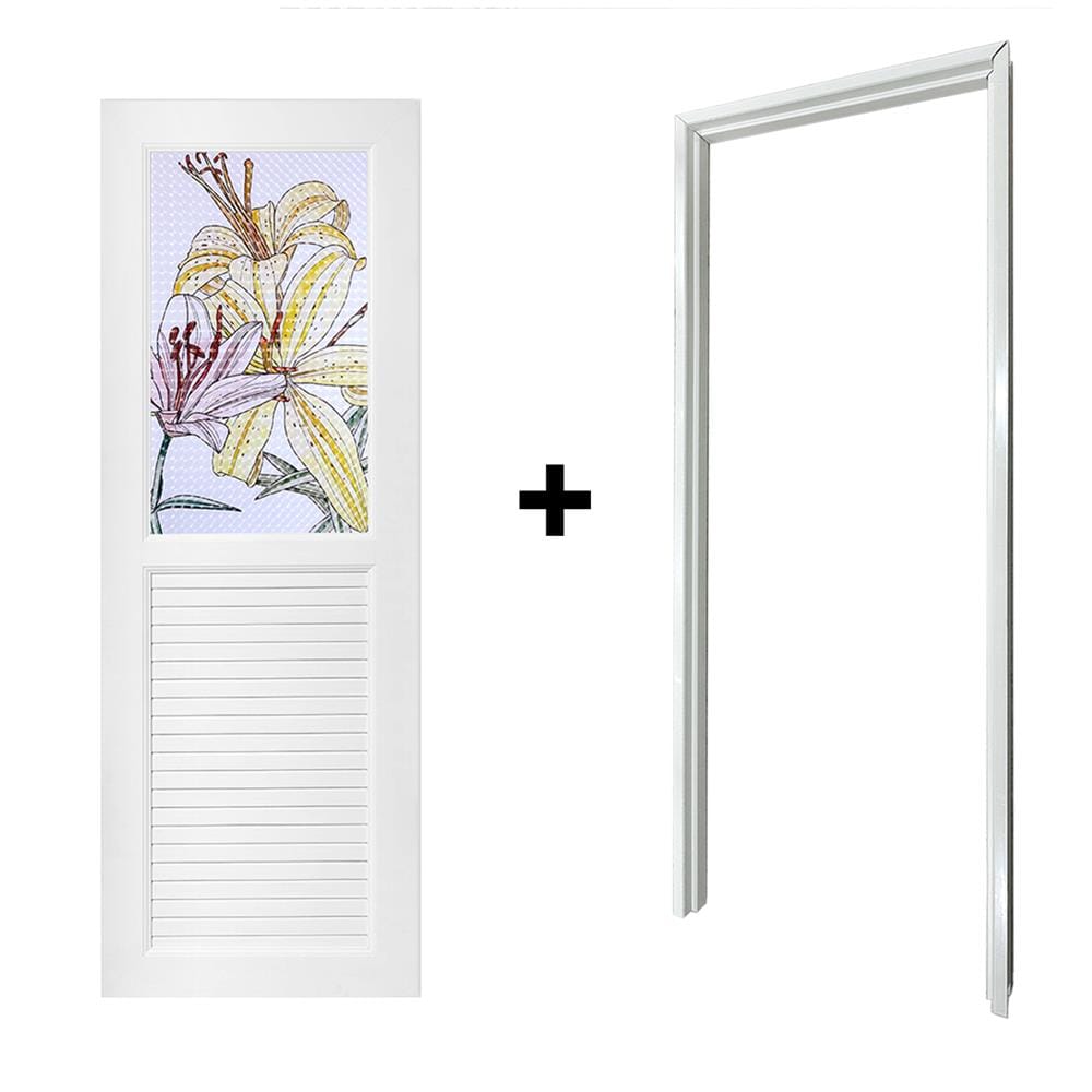 ชุดประตูห้องน้ำ UPVC AZLE ดอกลิลลี่ 70X200 ซม. สีขาว พร้อมวงกบ ไม่เจาะลูกบิด