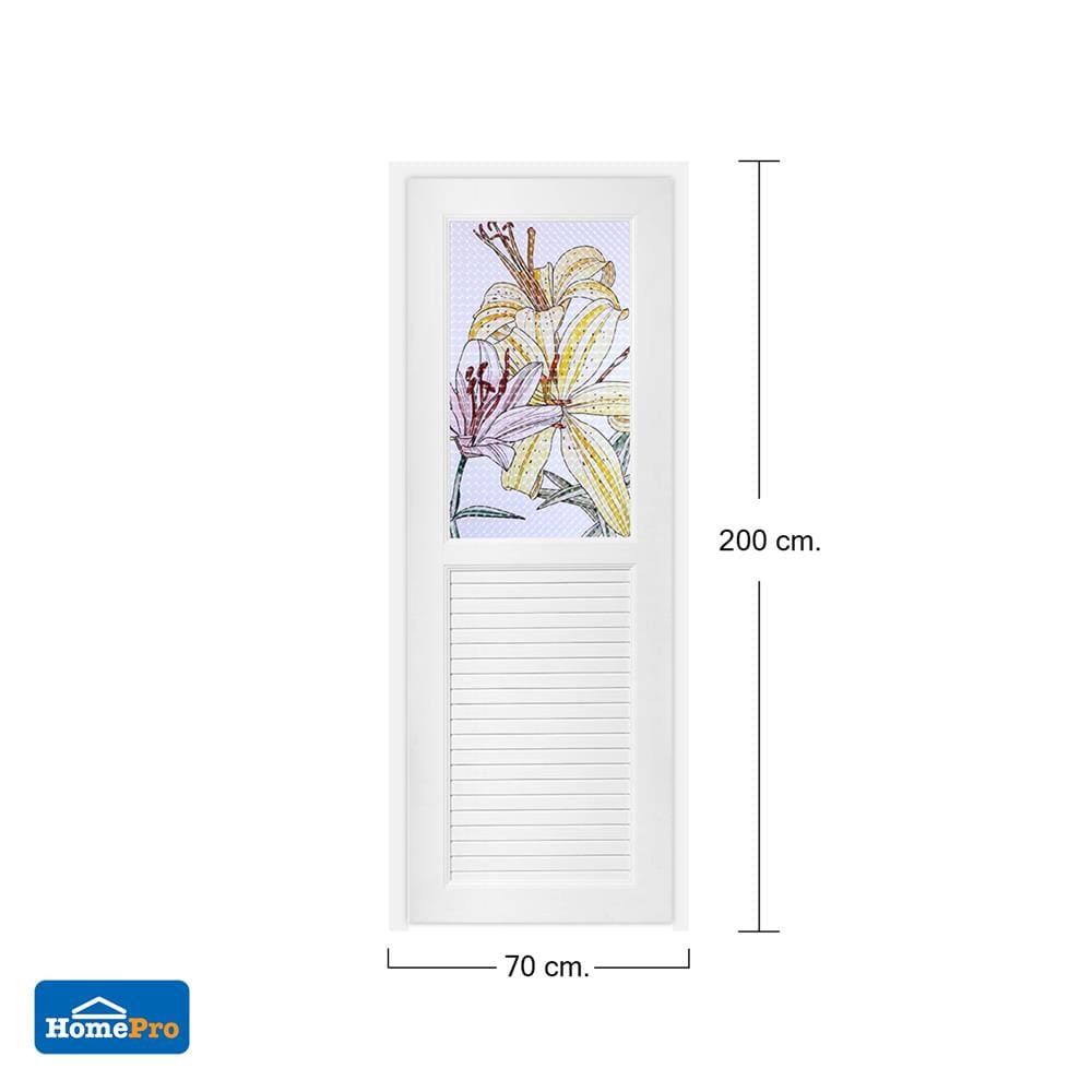 ชุดประตูห้องน้ำ UPVC AZLE ดอกลิลลี่ 70X200 ซม. สีขาว พร้อมวงกบ ไม่เจาะลูกบิด
