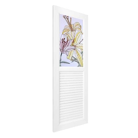 ชุดประตูห้องน้ำ UPVC AZLE ดอกลิลลี่ 70X200 ซม. สีขาว พร้อมวงกบ ไม่เจาะลูกบิด_1