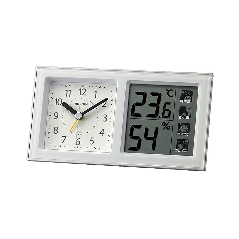 นาฬิกาตั้งโต๊ะพลาสติก RHYTHM 8RE678SR03 3X6 นิ้ว สีขาว