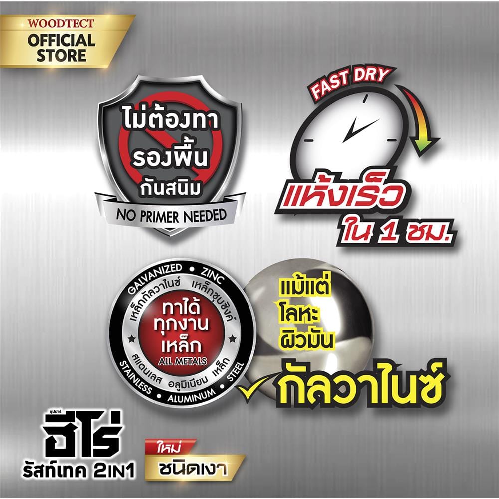 สีน้ำมันกันสนิม ชนิดเงา WOODTECT HERO RUST TECH 2IN1 H2-G177 สีเหลือง 1 แกลลอน
