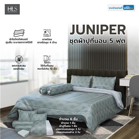 ชุดผ้าปูที่นอน 5 ฟุต 6 ชิ้น HOME LIVING STYLE JUNIPER สีเขียว_6
