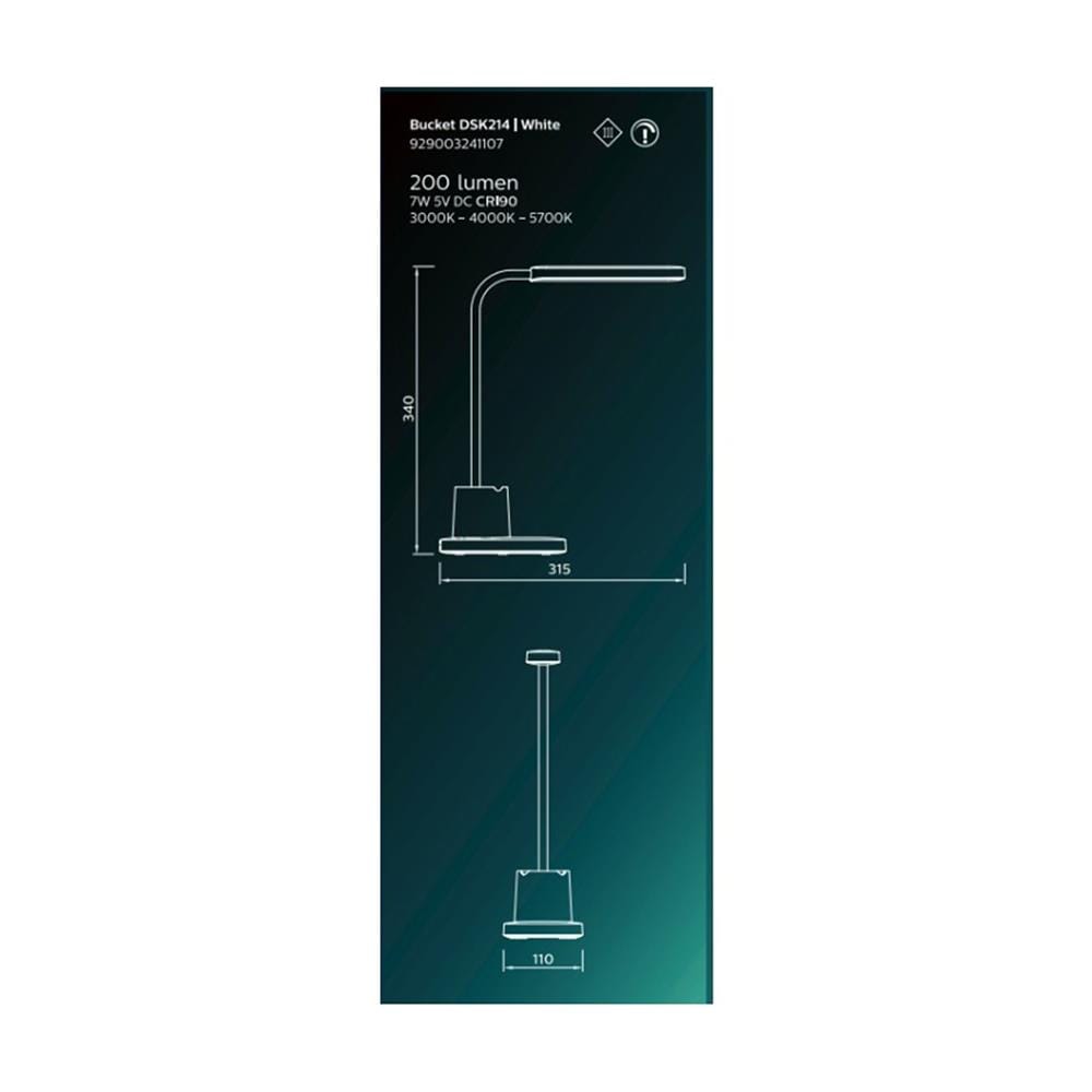 ไฟอ่านหนังสือ LED PHILIPS BUCKETDSK214 7 วัตต์ (DAYLIGHT, COOL WHITE, WARM WHITE) สีขาว