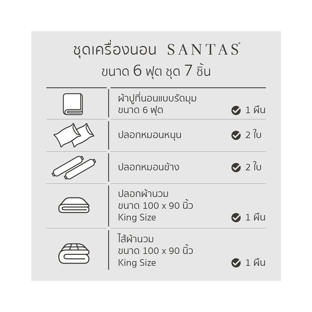 ชุดผ้าปูที่นอน 6 ฟุต 7 ชิ้น SANTAS GALENA GR