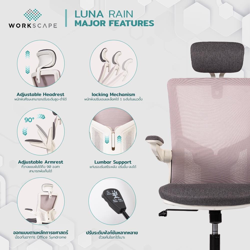 เก้าอี้สุขภาพ WORKSCAPE Luna Rain WCH-00005 สีเทา