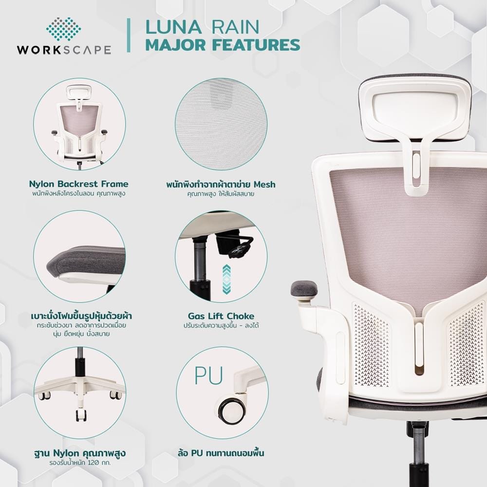 เก้าอี้สุขภาพ WORKSCAPE Luna Rain WCH-00005 สีเทา