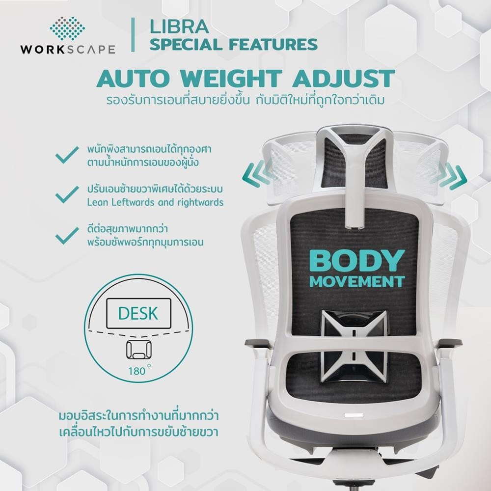 D.I.Y.เก้าอี้สุขภาพ WORKSCAPE LIBRA WCH-00002 สีเทา