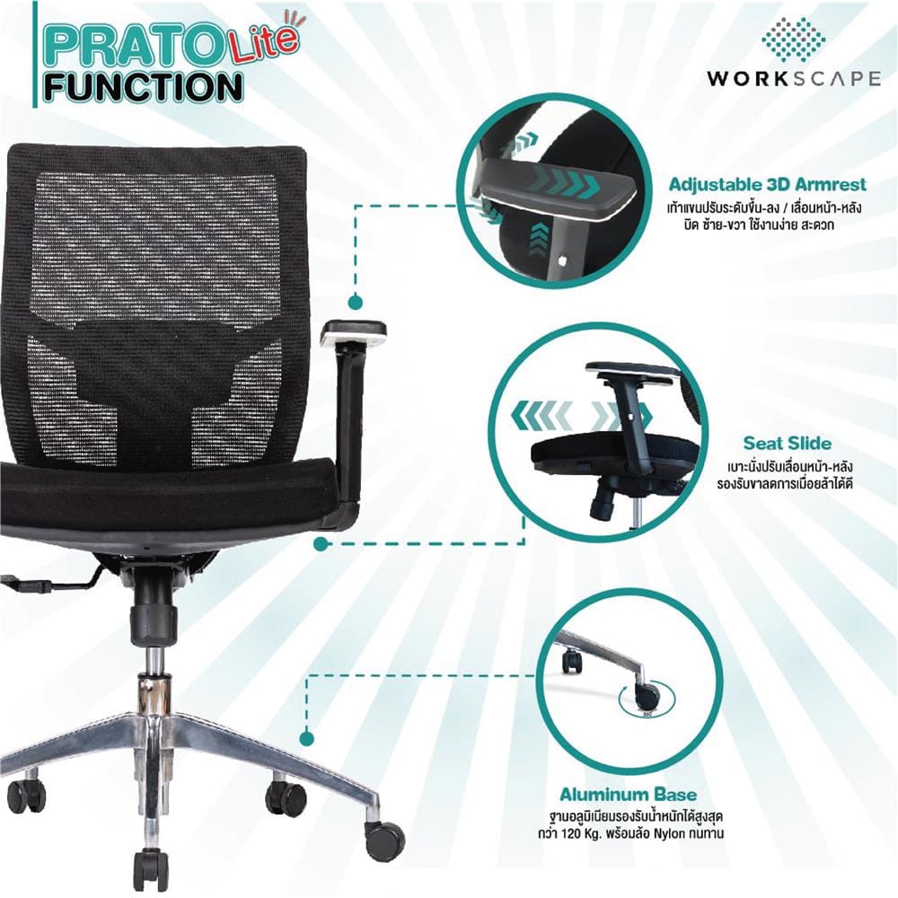 D.I.Y. เก้าอี้สุขภาพ WORKSCAPE PRATO Lite EM-209D สีดำ