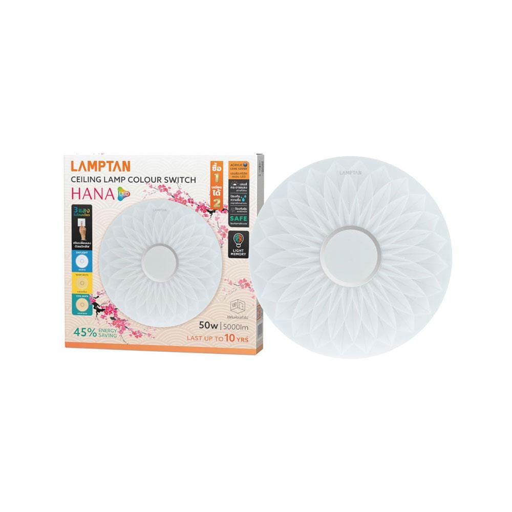 ไฟเพดาน LED LAMPTAN HANA 19 นิ้ว 50 วัตต์ DAYLIGHT/COOL WHITE/WARM WHITE สีขาว