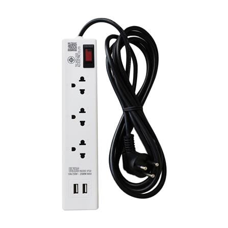 รางปลั๊กไฟหัวปลั๊กงอ 3 ช่อง 1 สวิตซ์ 2 USB UNIC H503 10 แอมป์ 2300 วัตต์ 3 เมตร สีขาว_1