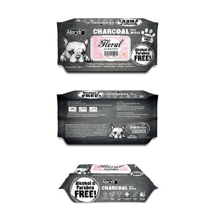 ผ้าเช็ดทำความสะอาดสัตว์เลี้ยง ABSORB PLUS CHARCOAL FLORAL 80 แผ่น_1