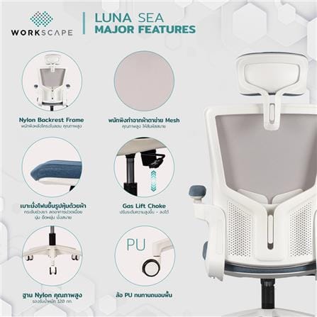 D.I.Y. เก้าอี้สุขภาพ WORKSCAPE LUNA SEA WCH-00005 สีขาว-น้ำเงิน_8