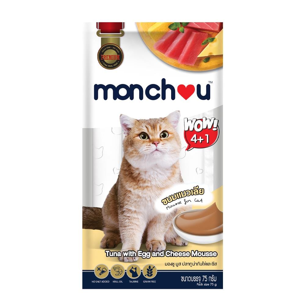 ขนมแมวเลีย MONCHOU TUNA WITH EGG AND CHEESE แพ็ก 5 ชิ้น