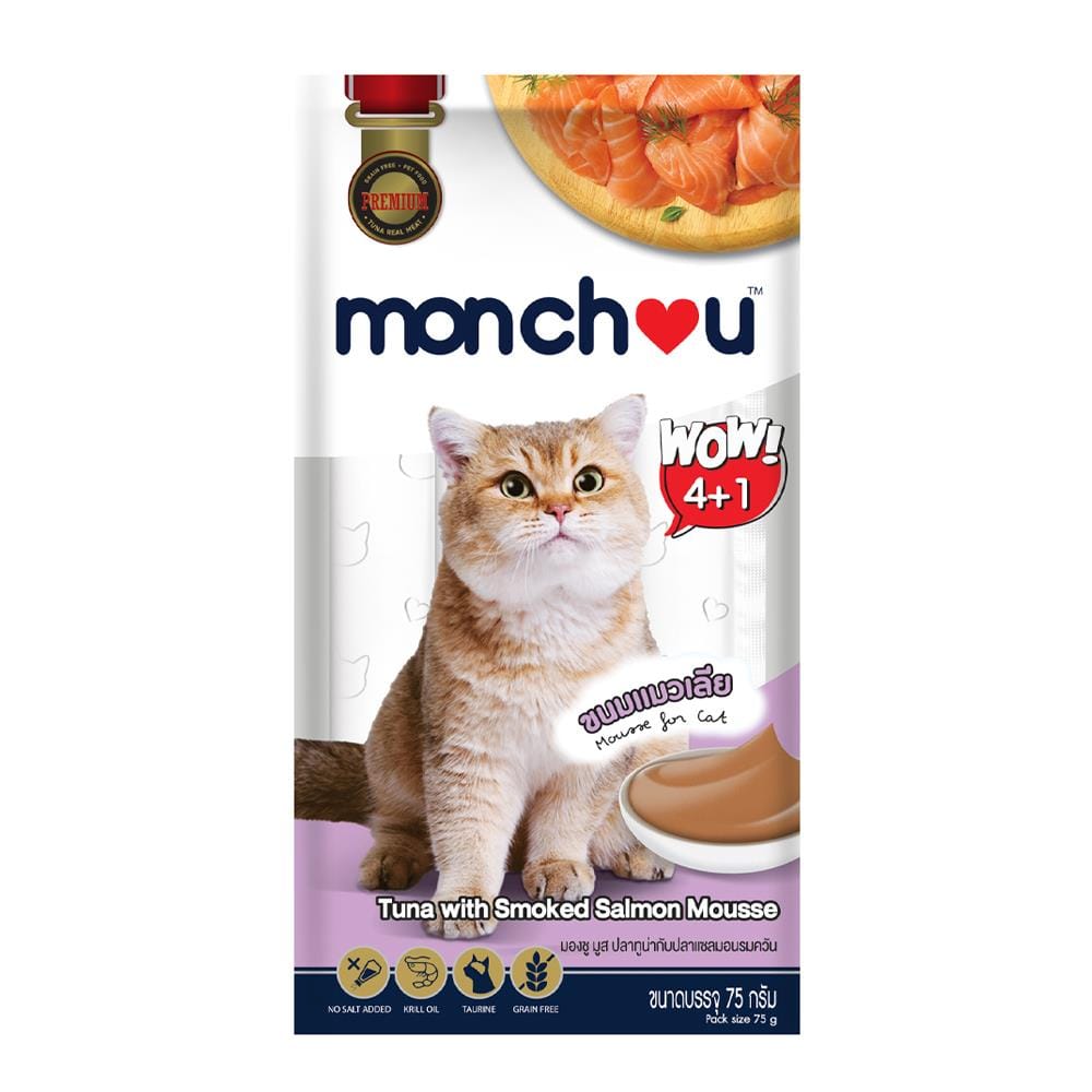 ขนมแมวเลีย MONCHOU TUNA WITH SMOKED SALMON แพ็ก 5 ชิ้น