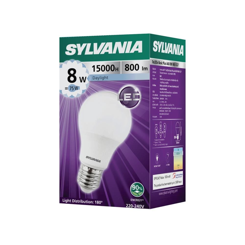 หลอด LED SYLVANIA BASIC PLUS 8 วัตต์ DAYLIGHT E27