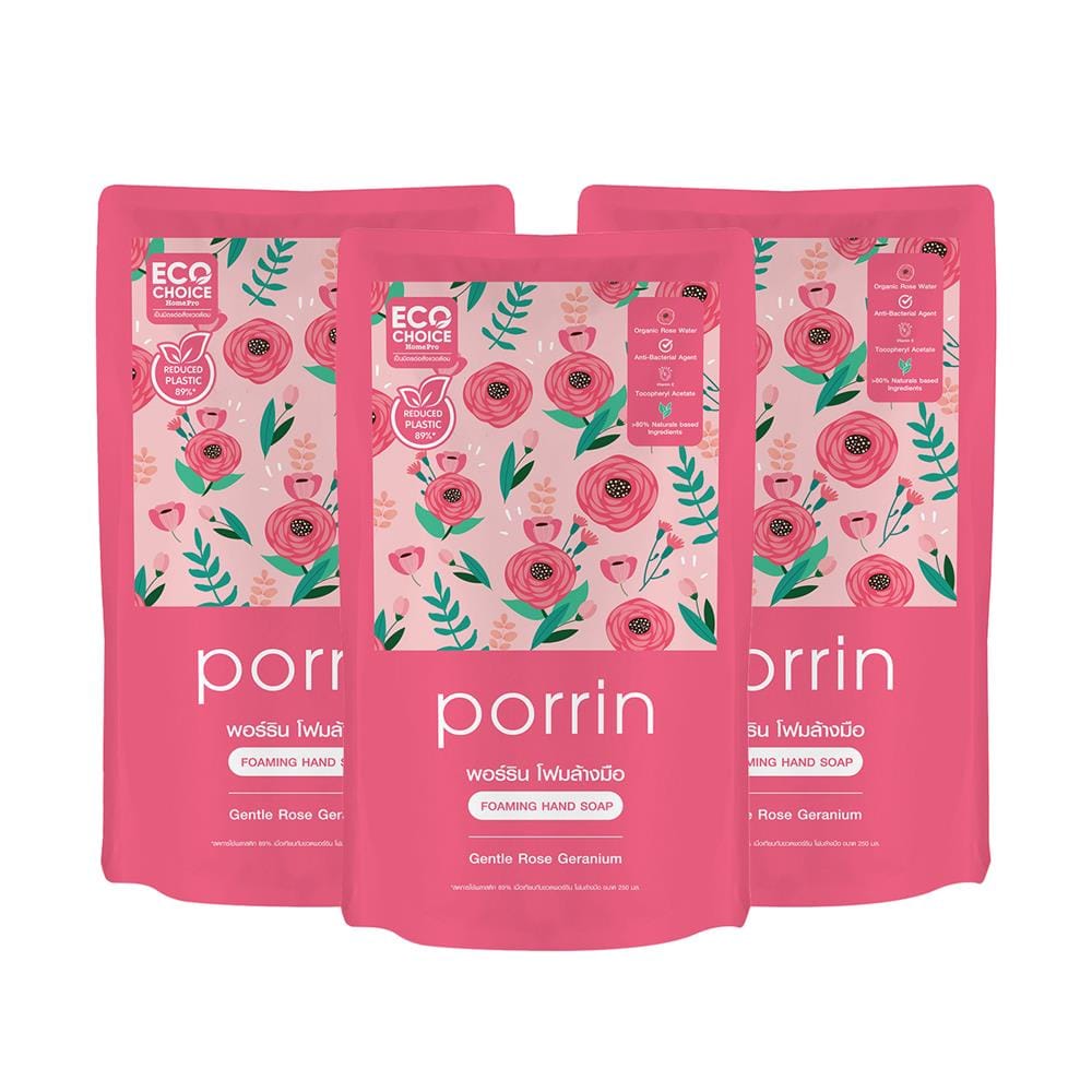 รีฟิลโฟมล้างมือ PORRIN 250 มล. GENTLE ROSE GERANIUM แพ็ก 3 ชิ้น_1