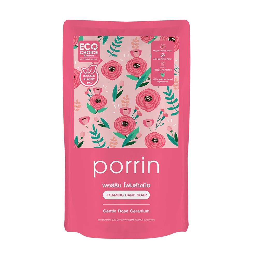 รีฟิลโฟมล้างมือ PORRIN 250 มล. GENTLE ROSE GERANIUM แพ็ก 3 ชิ้น