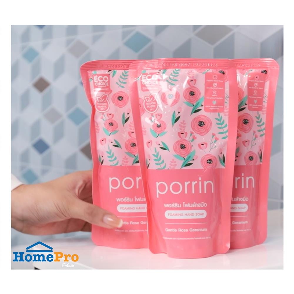 รีฟิลโฟมล้างมือ PORRIN 250 มล. GENTLE ROSE GERANIUM แพ็ก 3 ชิ้น