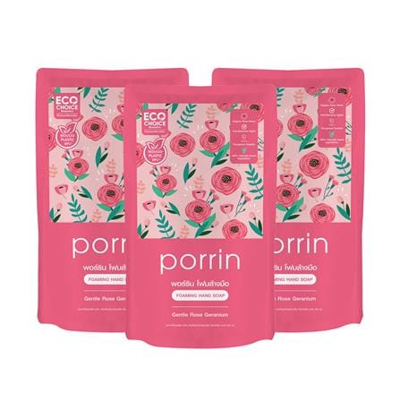 รีฟิลโฟมล้างมือ PORRIN 250 มล. GENTLE ROSE GERANIUM แพ็ก 3 ชิ้น_0