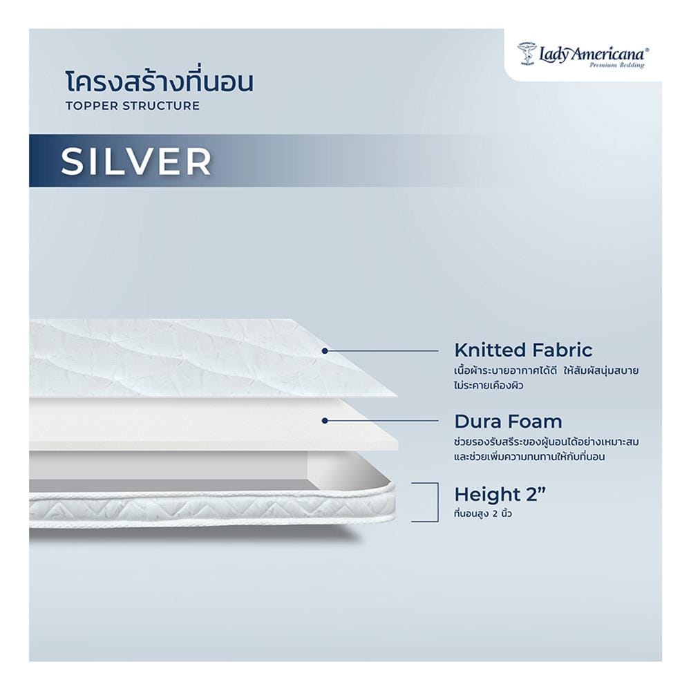 แผ่นรองนอน 6 ฟุต LADY AMERICANA SILVER