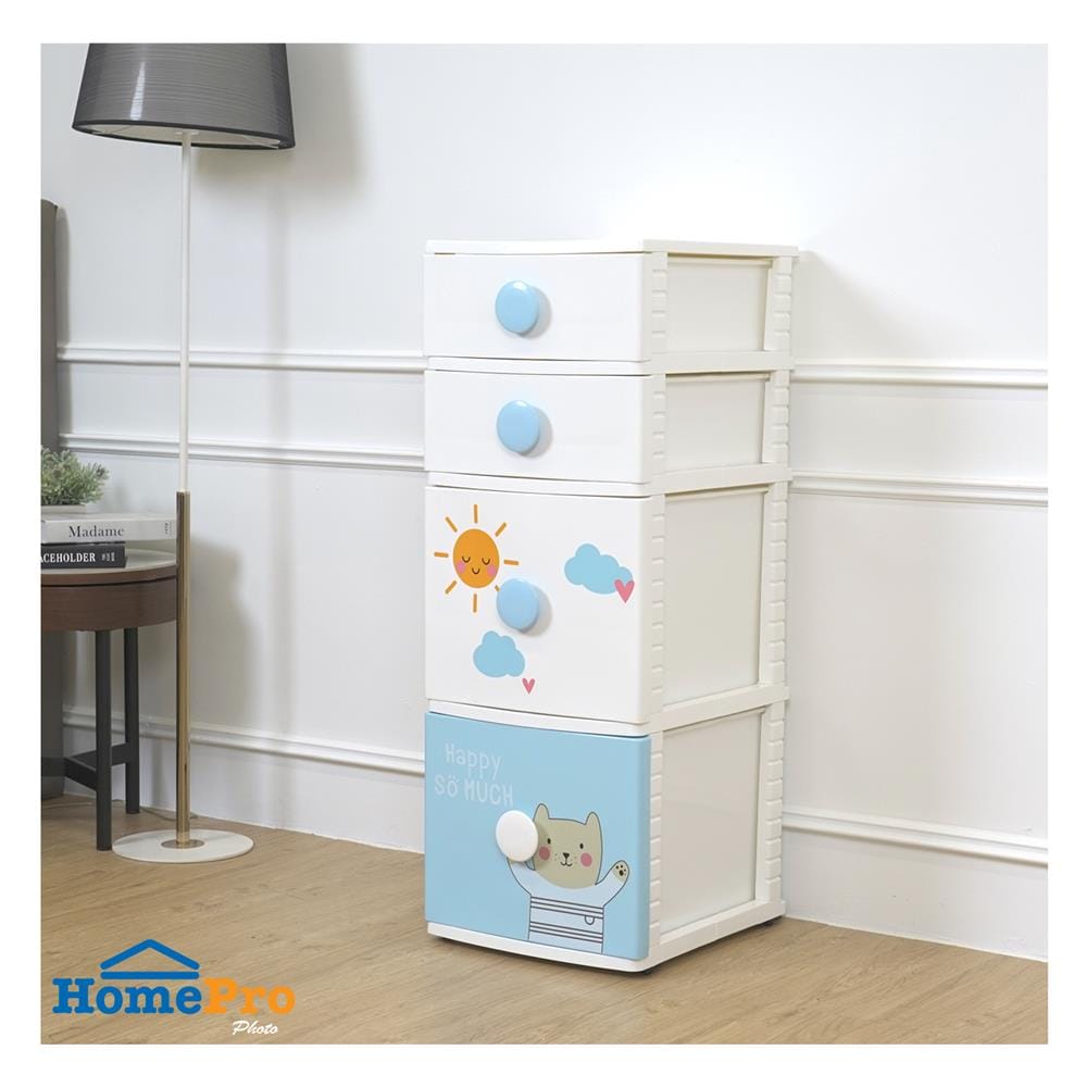 ตู้ลิ้นชัก 4 ชั้น STACKO B42 TINY 42X47X112 ซม. สีขาว/ฟ้า