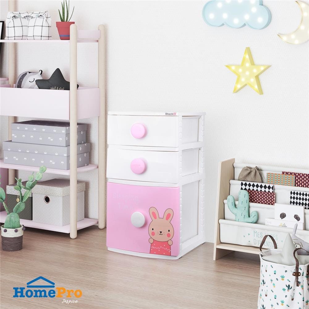 ตู้ลิ้นชัก 3 ชั้น STACKO B42 TINY 42X47X72 ซม. สีชมพู/ขาว