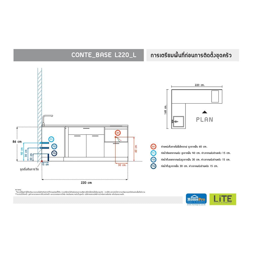 ครัวไม้สำเร็จ STARMARK CONTEBASE L220L ท็อปขาว
