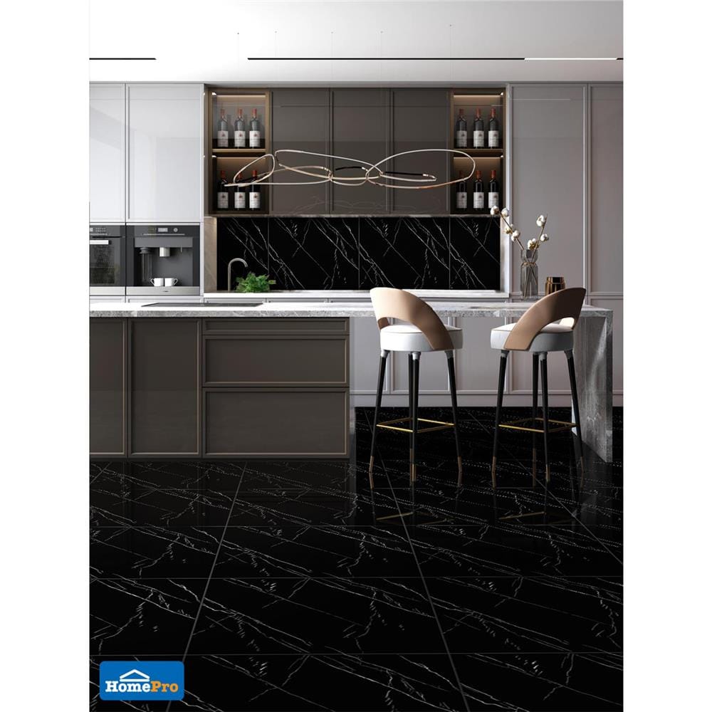 กระเบื้องพื้นพอร์ซเลน 60x60 ซม. TARA ไดมอนด์ ดำ A 1.44M2